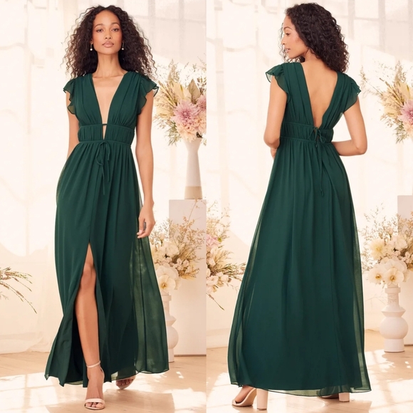 Lulus Dresses & Skirts - Lulus I'm All Yours Emerald Green Ruffled Maxi Dress M Wedding Party Prom